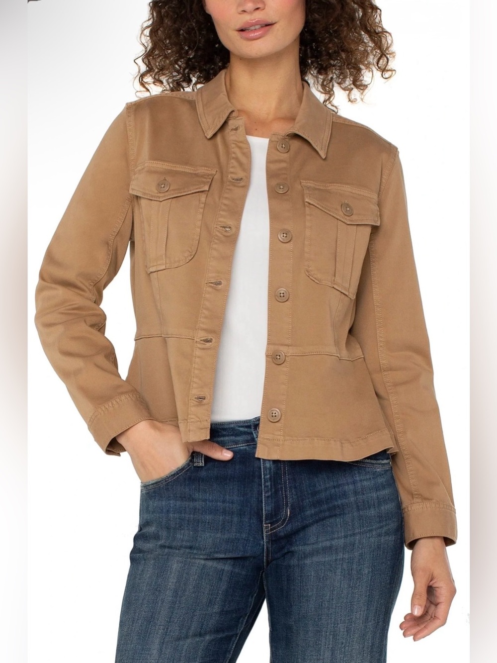 Liverpool Los Angeles 2X Peplum Cargo Utility Jacket Desert Camel NWT